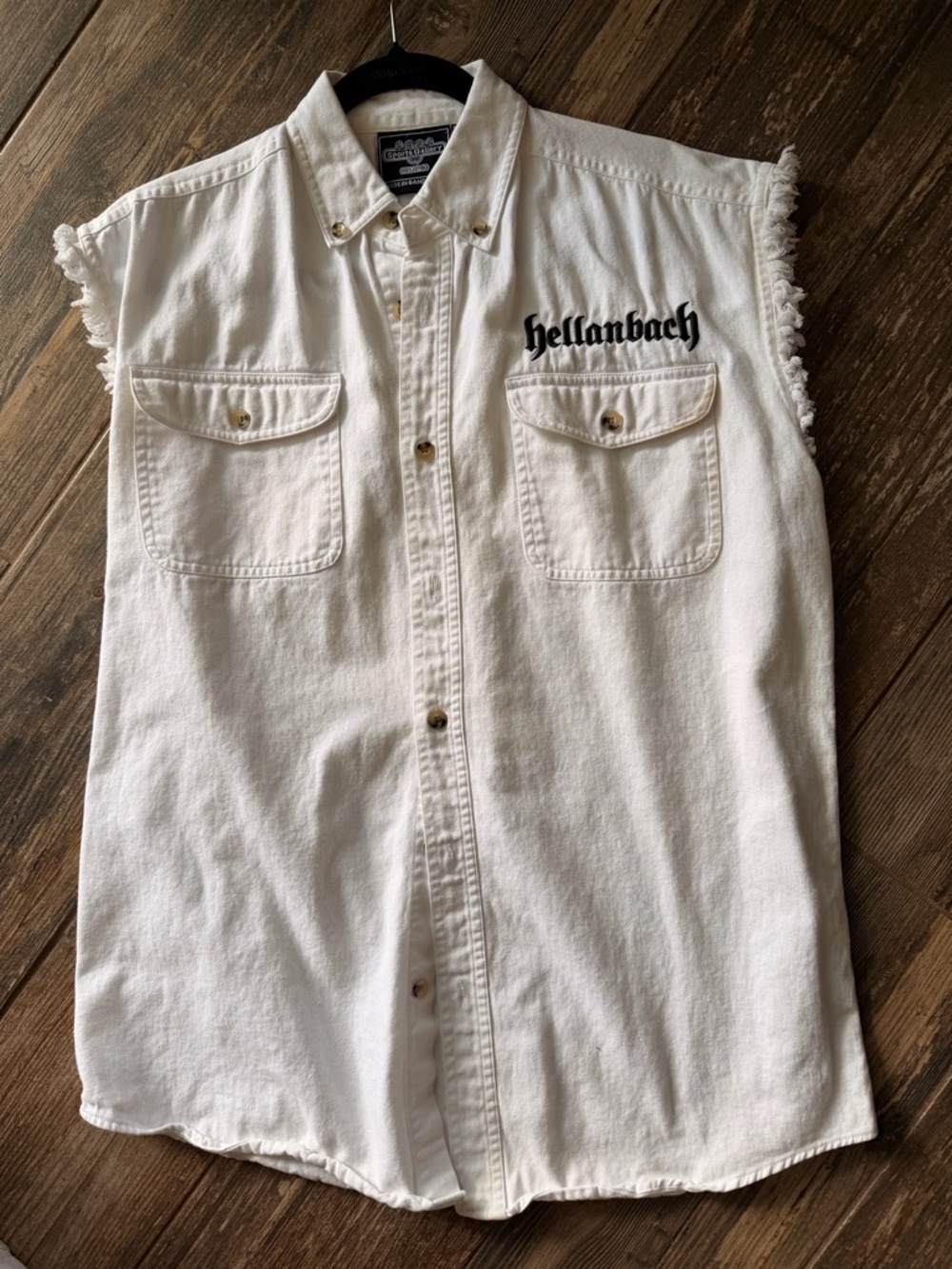 Hellanbach Who’s Your Daddy Men's White Sleeveless Button-Up Motorcycle Biker